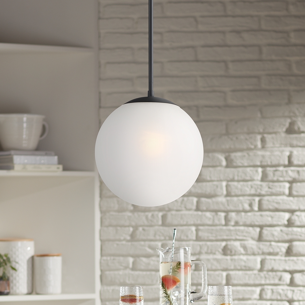 360 Lighting Ciana 10" Wide Black and Frosted Globe Glass Mini Pendant - Image 0