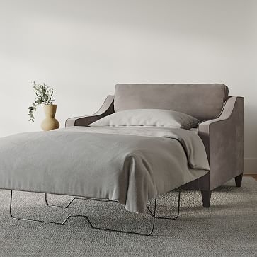 Paidge Twin Sleeper, Poly, Yarn Dyed Linen Weave, Graphite, Taper Chocolate - Image 1