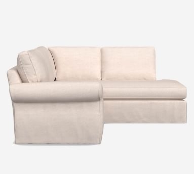 Pearce Roll Arm Slipcovered Left Loveseat Return Bumper Sectional, Down Blend Wrapped Cushions, Performance Slub Cotton White - Image 3
