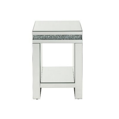 End Table With Faux Acrylic Diamond Inlay And 1 Lower Shelf, Silver - Image 0