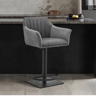 Rodan Adjustable Grey Faux Leather And Fabric Metal Swivel Bar Stool - Image 0