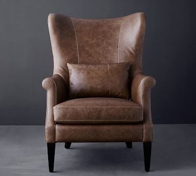 Champlain Leather Wingback Armchair, Polyester Wrapped Cushions, Vintage Camel - Image 4