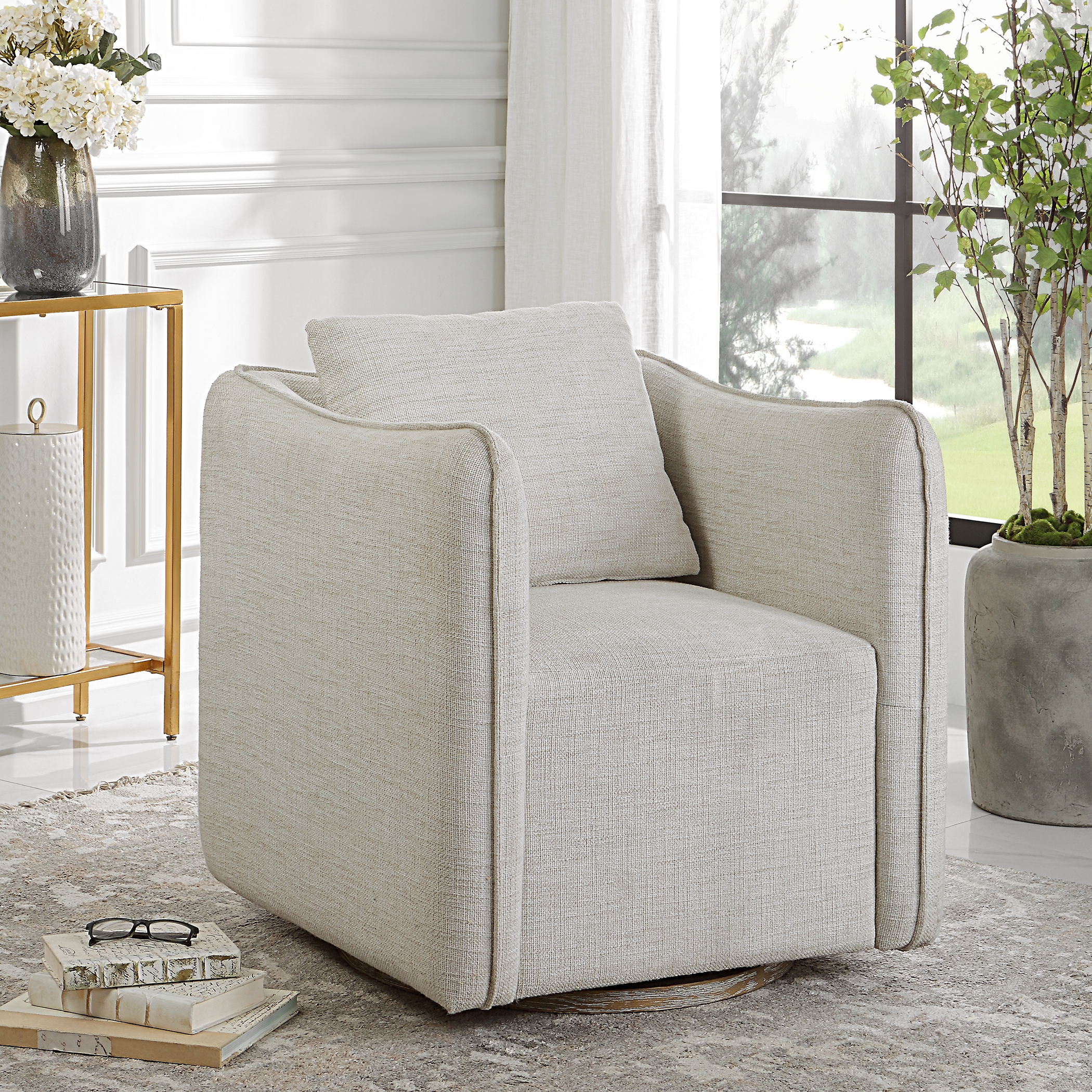 Corben White Swivel Armchair - Image 2