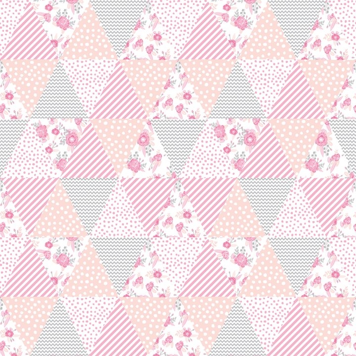 Pink Soft Flowers Triangle Quilt Pattern Print For Home Decor Nursery Craft Room Art Print by Charlottewinter - X-Small - Image 1