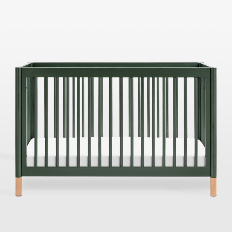 Babyletto Gelato Forest Green Natural Wood & Vegan Tan Leather 4-in-1 Convertible Baby Crib with Toddler Bed Conversion Kit - Image 4
