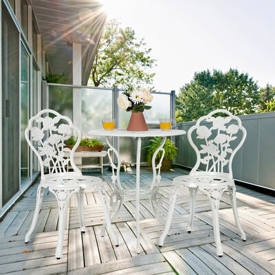 Costway 3pcs Cast Aluminum Patio Bistro Furniture Set Rose Design Outdoor White - Image 0