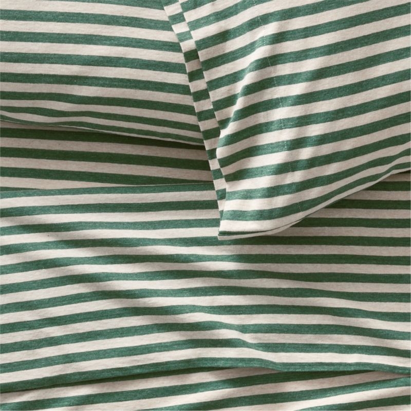 Full Heathered Green Stripe Jersey Sheet Set - Image 4