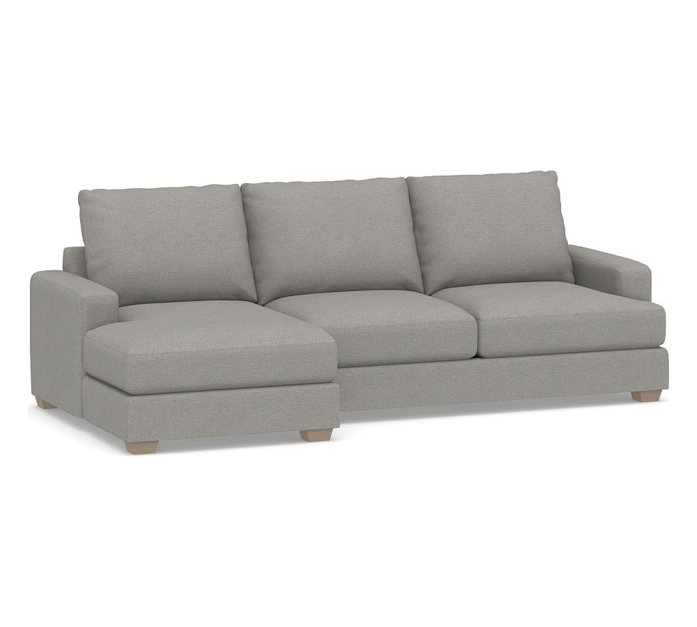 Canyon Square Arm Upholstered Right Arm Loveseat with Chaise SCT, Down Blend Wrapped Cushions, Performance Heathered Basketweave Platinum - Image 0