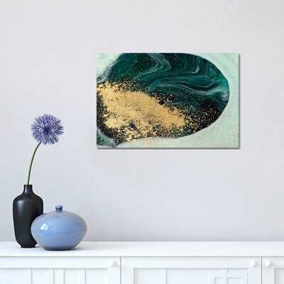 Glitter Teal Blue Marble by EnShape - Wrapped Canvas Painting Print - Image 0