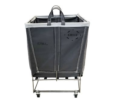 Elevated Canvas Laundry Basket with Wheels and Lid, Large, Charcoal Canvas/Brown Leather Trim - Image 3