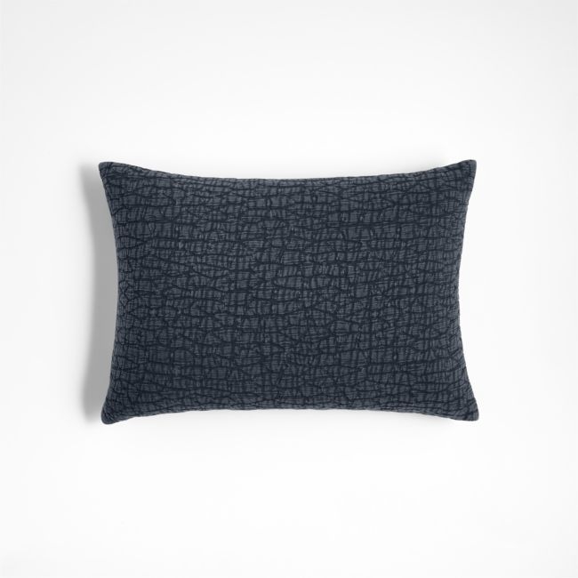 Ruched Jacquard Organic Cotton 22x15 Midnight Navy Throw Pillow with Feather Insert - Image 0