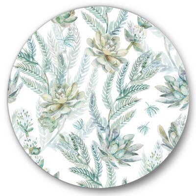 Floral Seamless Pattern Succulents Ferns Thorns - Farmhouse Metal Circle Wall Art - Image 0