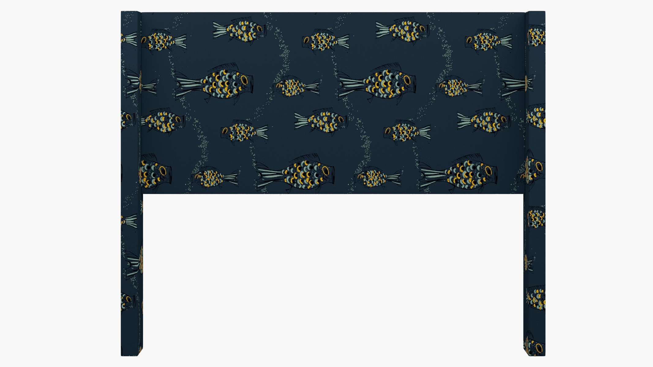 Modern Wingback Headboard, Indigo Sakana, Queen - Image 1