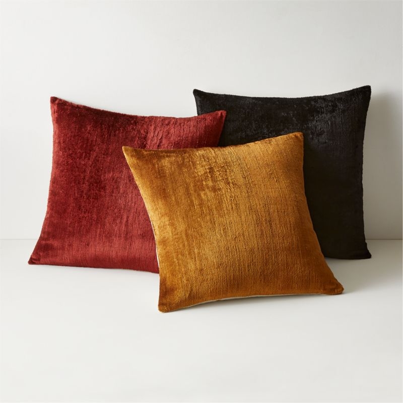 Truette Tapenade Yellow Turkish Silk Throw Pillow with Feather-Down Insert 20''x20" - Image 3