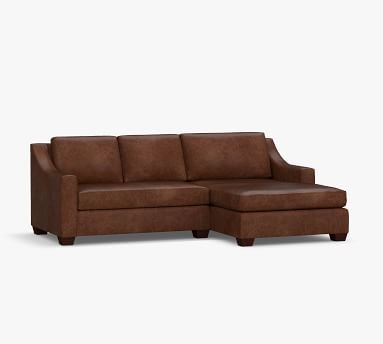 York Slope Arm Leather Right Arm Loveseat 97" with Wide Chaise Sectional and Bench Cushion, Polyester Wrapped Cushions, Statesville Caramel - Image 2