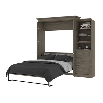 Bestar Versatile 93W Queen Murphy Bed And Shelving Unit With 3 Drawers (92W) In Deep Grey - Image 0