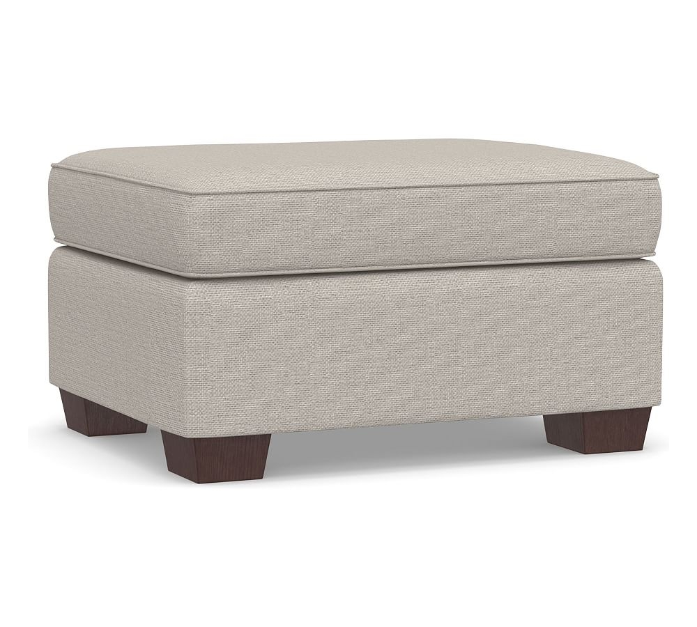 PB Comfort Upholstered Storage Ottoman, Box Edge Polyester Wrapped Cushions, Chunky Basketweave Stone - Image 0