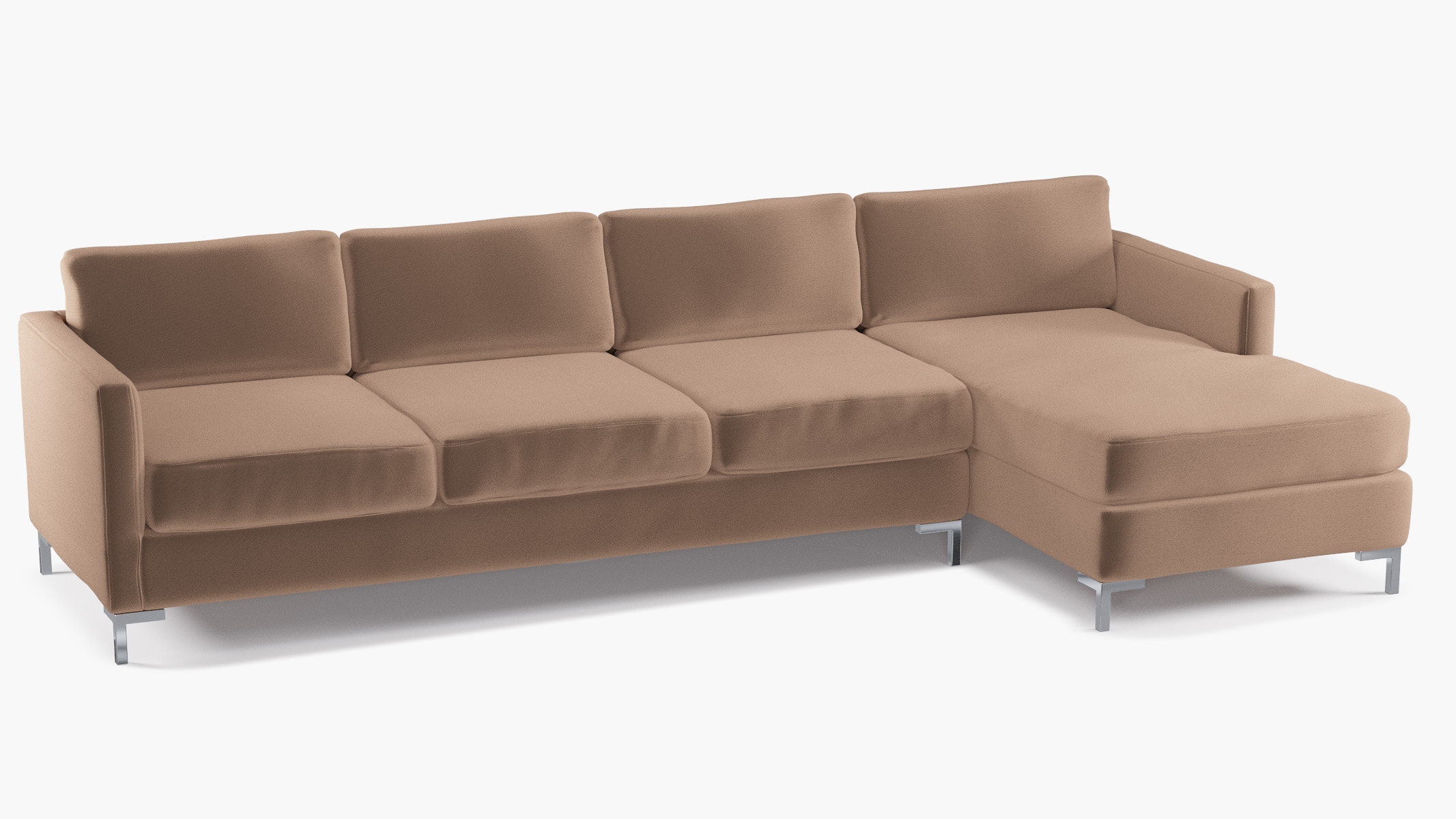Modern Sectional, Right Facing, Mink Performance Plush Velvet, Chrome L Leg - Image 1