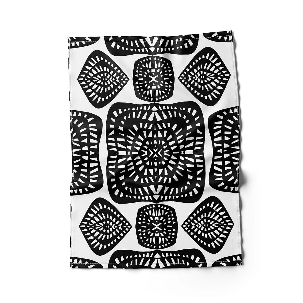 Rochelle Porter Design Tribe Tea Towel, Linen & Cotton Canvas, Black & White, 25.5"x17.5" - Image 0