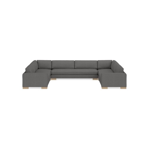 Yountville 5-Piece U-Shape Sofa, Down Cushion, Perennials Performance Melange Weave, Grey, Natural Legural Wood - Image 0