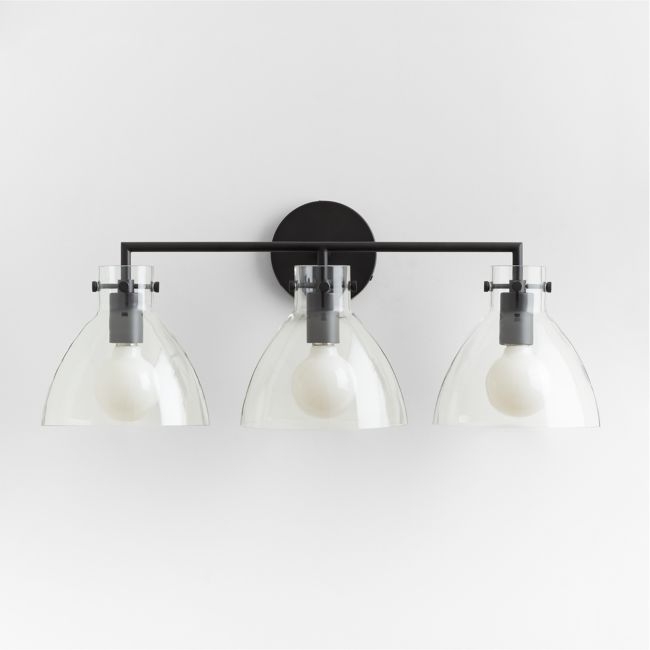 Dakota Black 3-Light Wall Sconce with Clear Glass Dome - Image 0