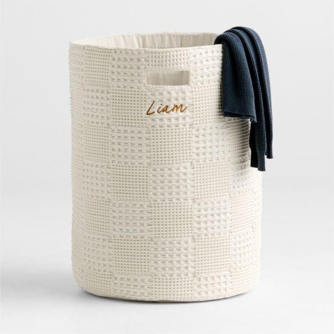 Nella Cream Cotton Waffle Weave Kids Hamper with Handles - Image 0