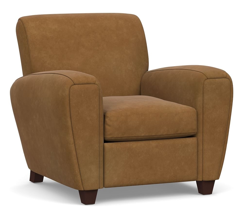 Manhattan Square Arm Leather Recliner without Nailheads, Polyester Wrapped Cushions, Nubuck Camel - Image 0