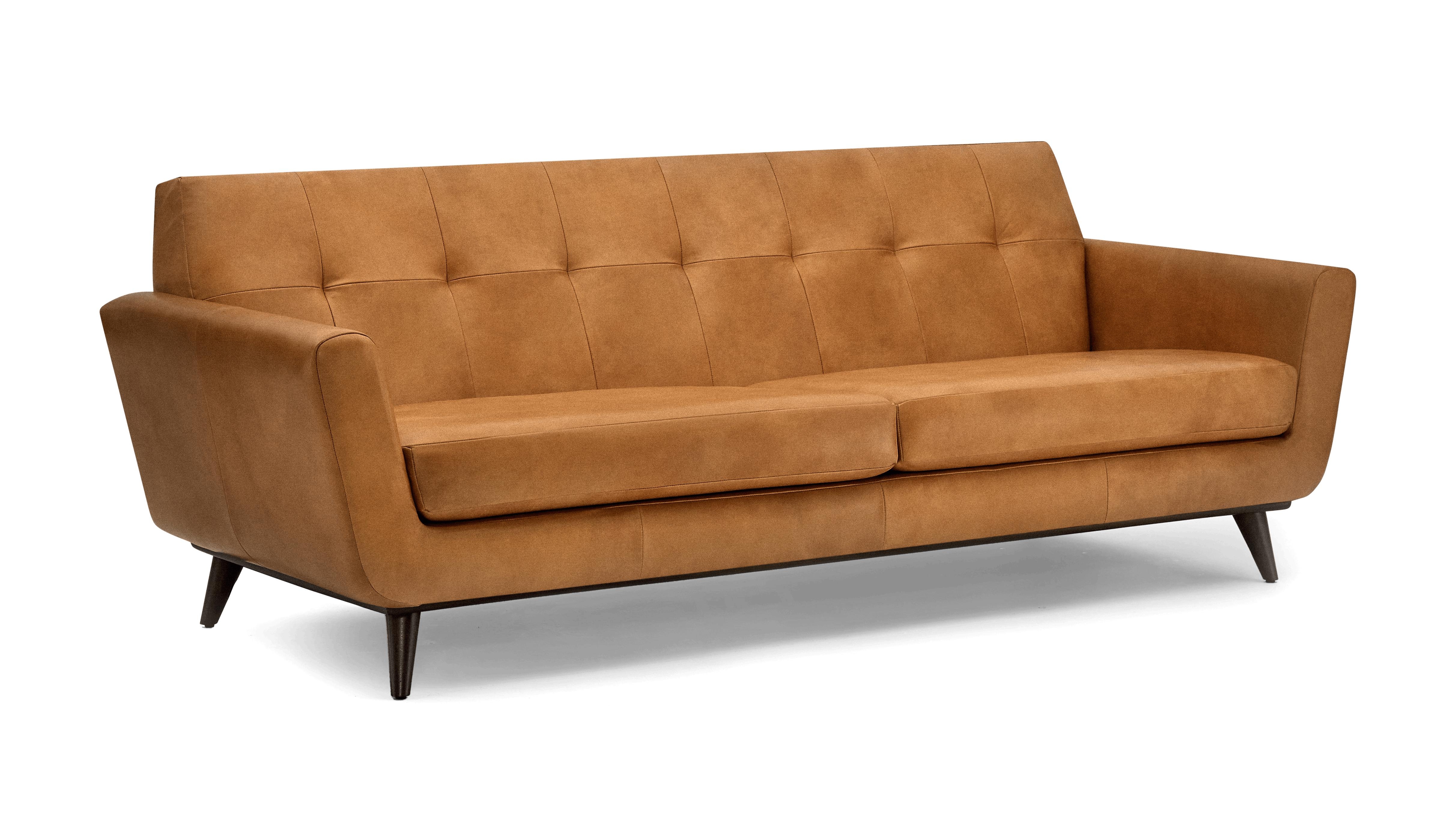Brown Hughes Mid Century Modern Leather Sofa - Santiago Camel - Mocha - Image 1