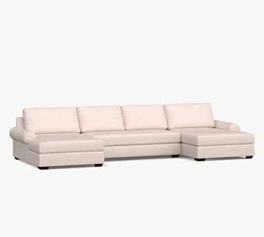 Big Sur Roll Arm Upholstered U-Double Chaise Sofa Sectional with Bench Cushion, Down Blend Wrapped Cushions, Premium Performance Basketweave Oatmeal - Image 3