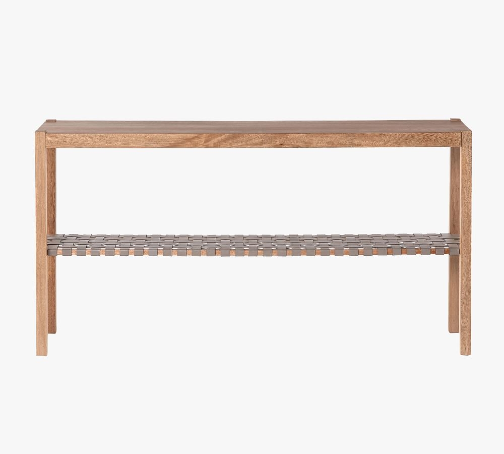 Bardill 60.5" Wood & Woven Leather Console Table, Natural Rosa Morada & Smoke Gray - Image 0