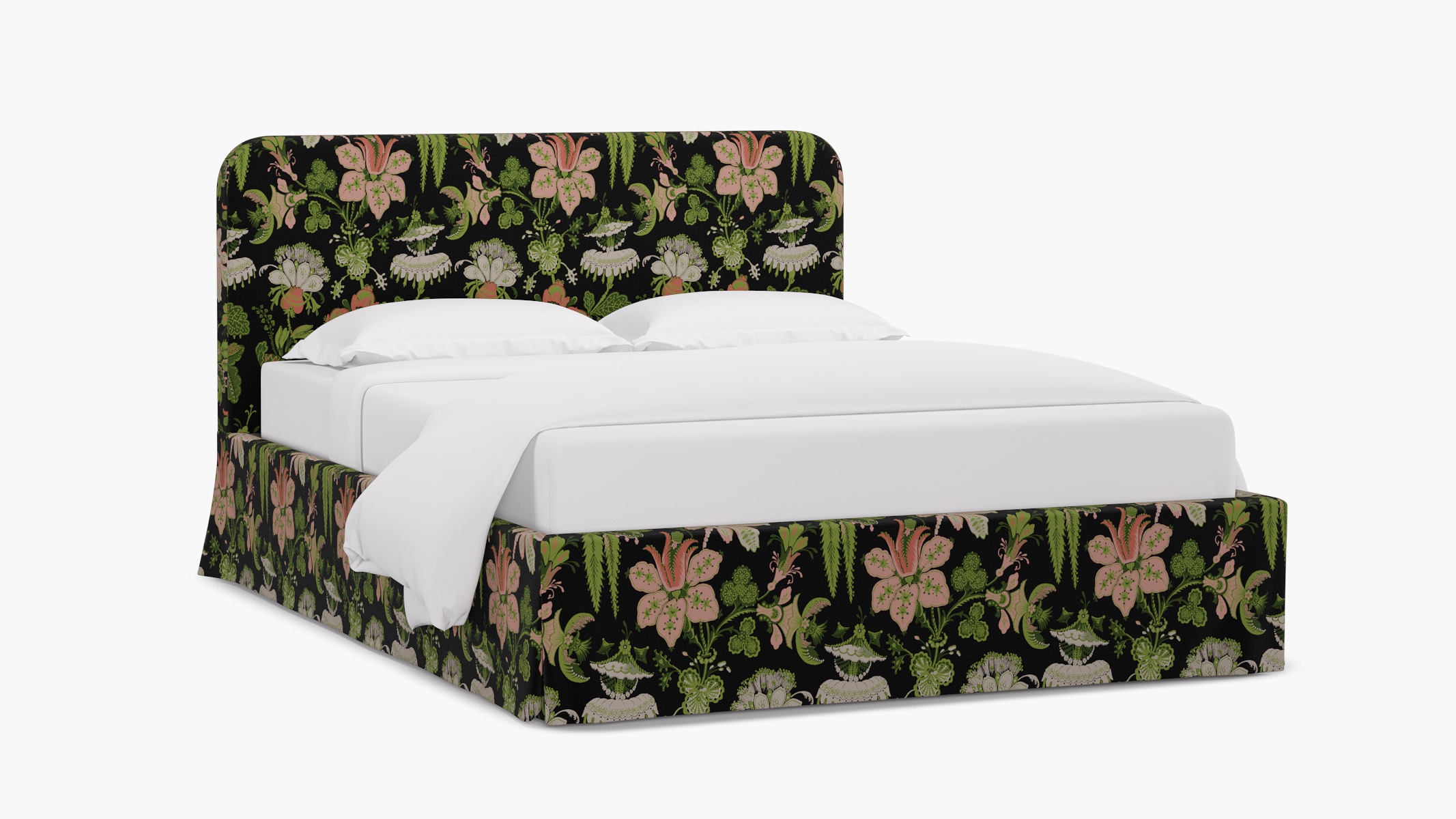 Skirted Platform Bed, Coral Onyx Rossetta, Queen - Image 1