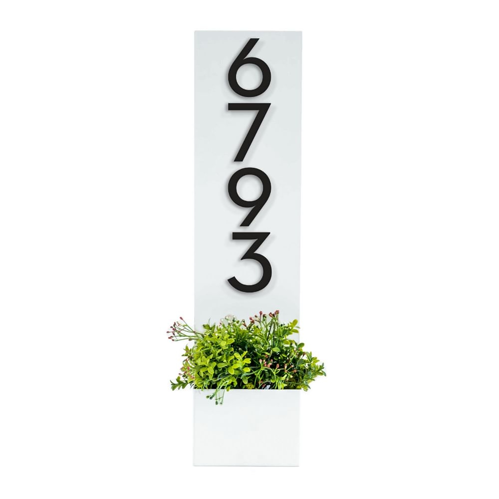 Standing Tall Planter with Magnetic Wasatch House Numbers, White/Black - Image 0