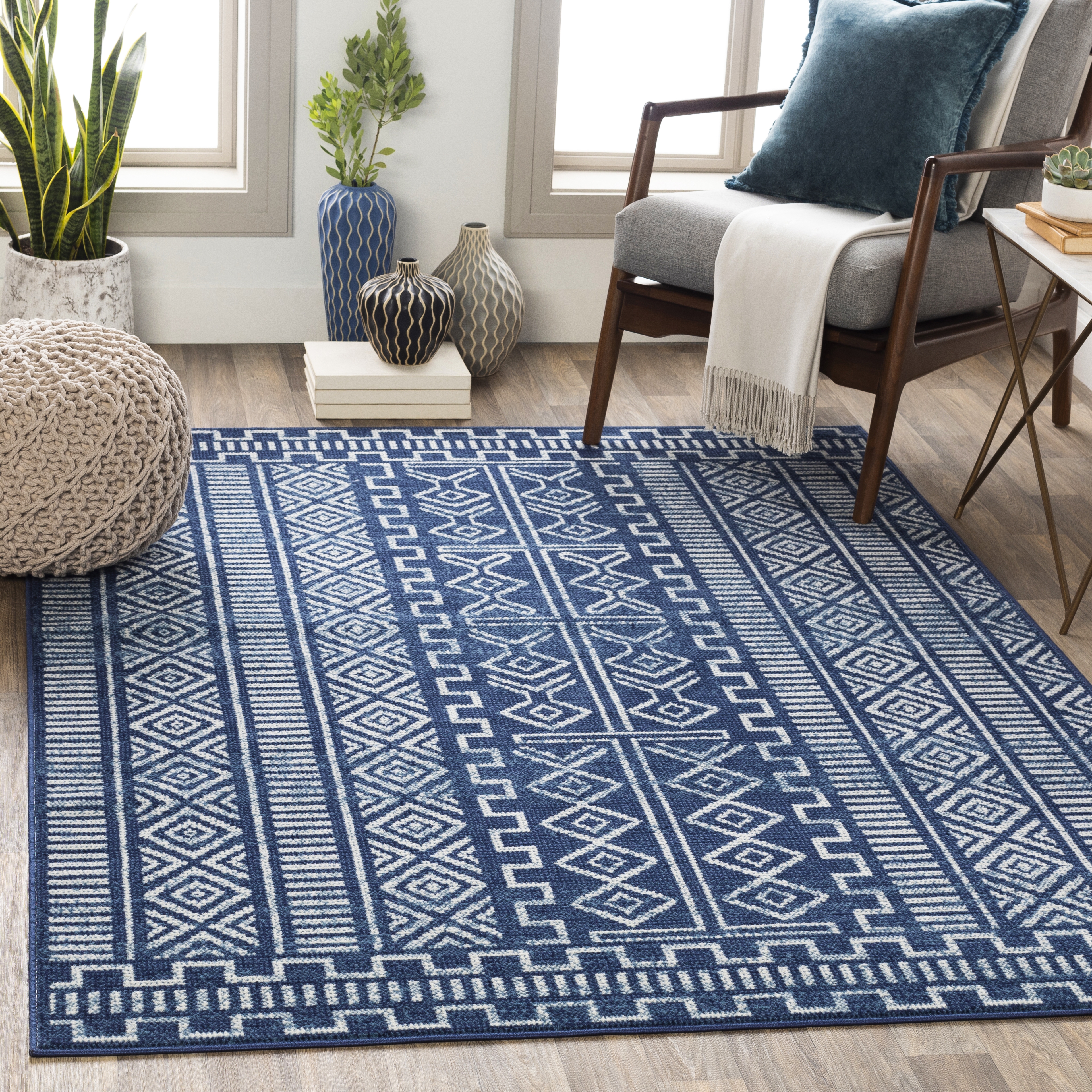Ustad Blue Indoor 2' x 2'11" Machine Woven Rug - Image 1