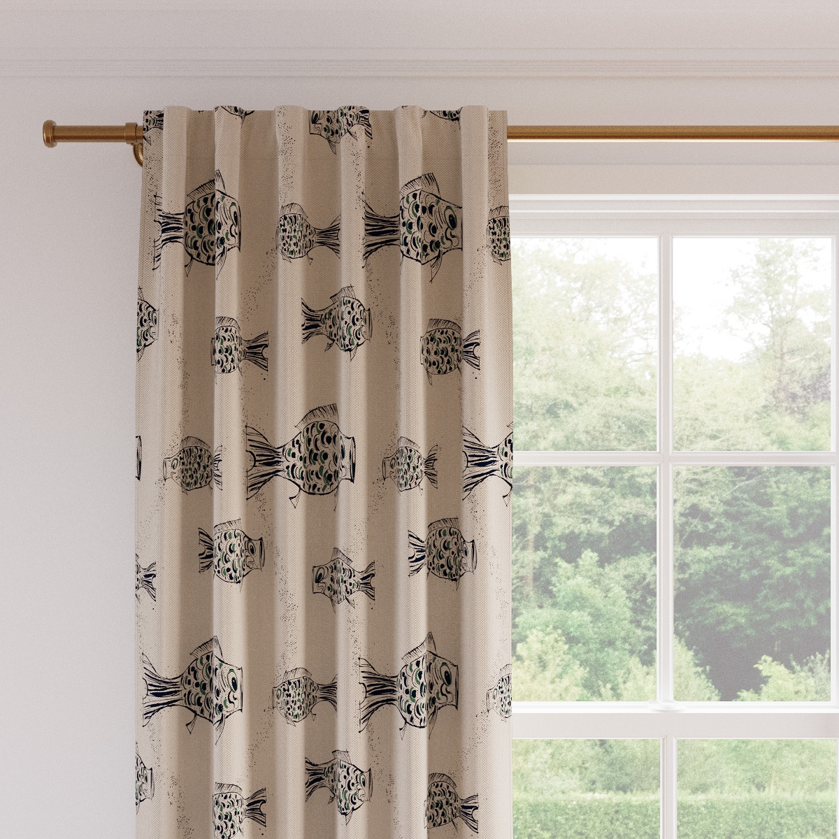 Printed Linen Curtain, Canvas Sakana, 50" x 96", Unlined - Image 1