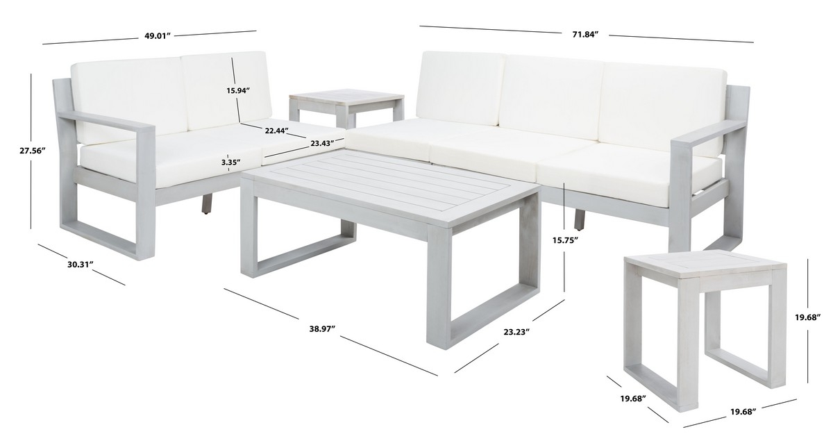 Catryn 4 Pc Outdoor Living Set - Grey/Beige - Safavieh - Image 8