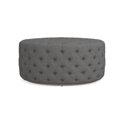 Deep Tufted 42in Rnd Otm, Standard Cushion, Perennials Performance Melange Weave, Gray, Heritage Grey Leg - Image 0