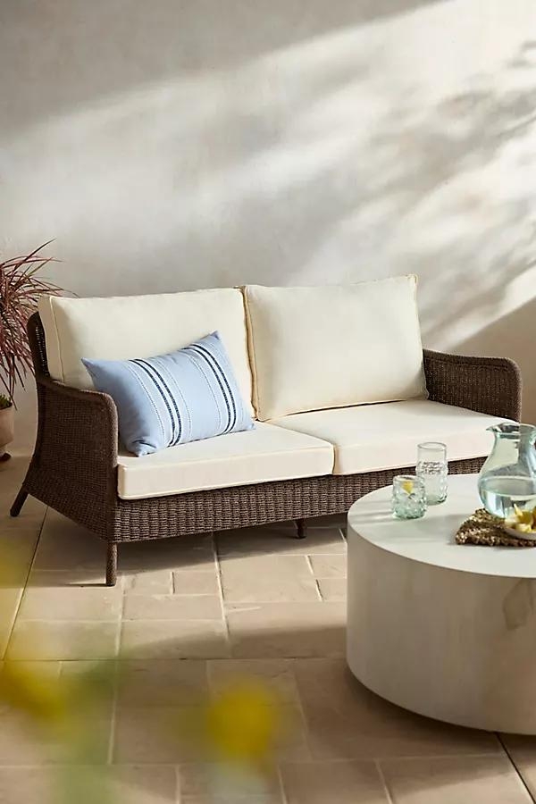 Harbor All Weather Wicker Two Seat Sofa, White Cushions - Image 0