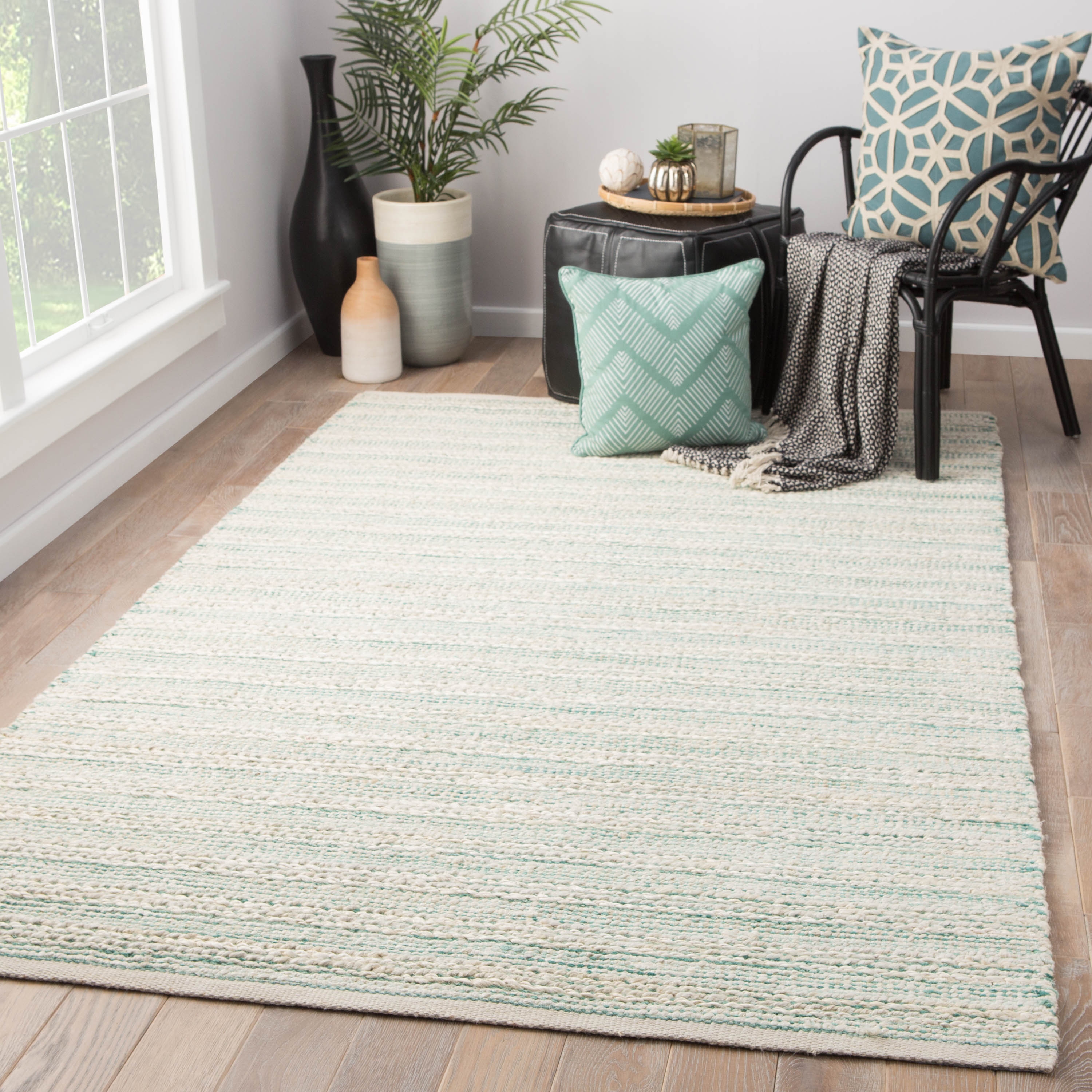 Canterbury Natural Stripe White/ Turquoise Area Rug (8' X 10') - Image 4