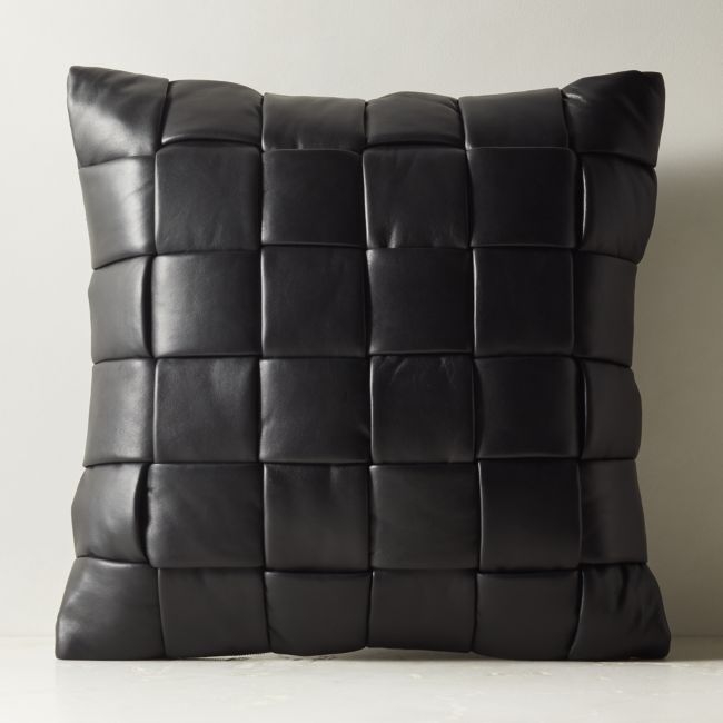 Jabas Black Woven Leather Throw Pillow Cover 23"x23" - Image 0
