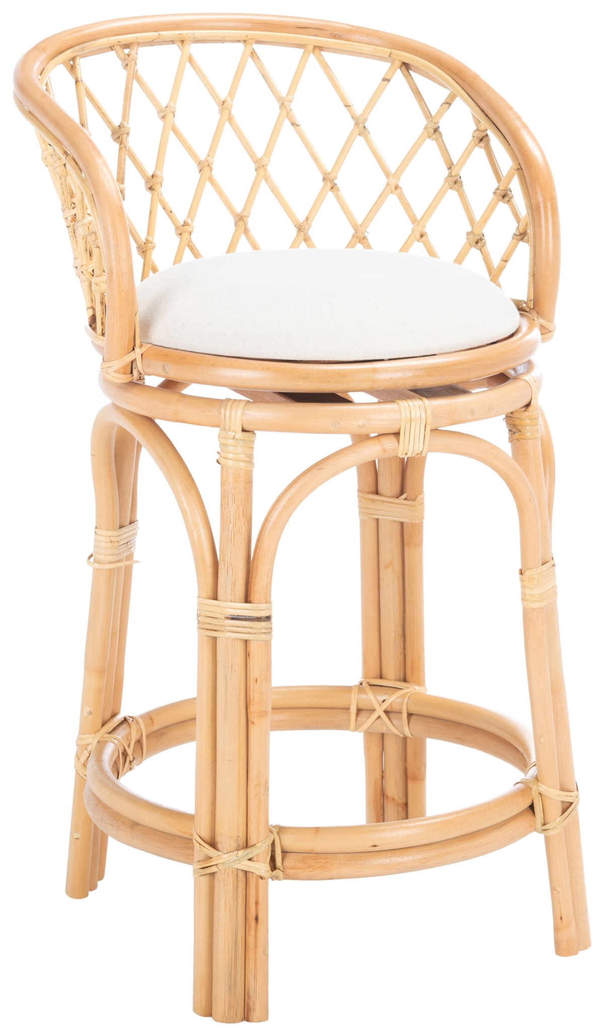 Yuta Rattan Counter Stool W/ Cushion - White / Natural - Safavieh - Image 5