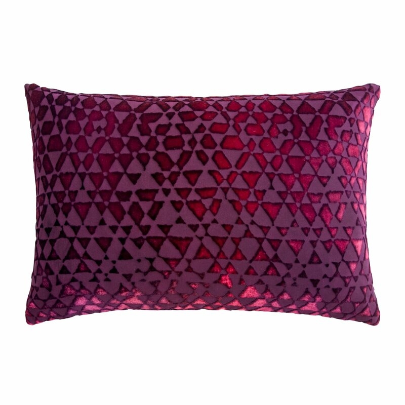 Kevin O'Brien Studio Triangles Velvet Geometric Lumbar Pillow Color: Raspberry - Image 0