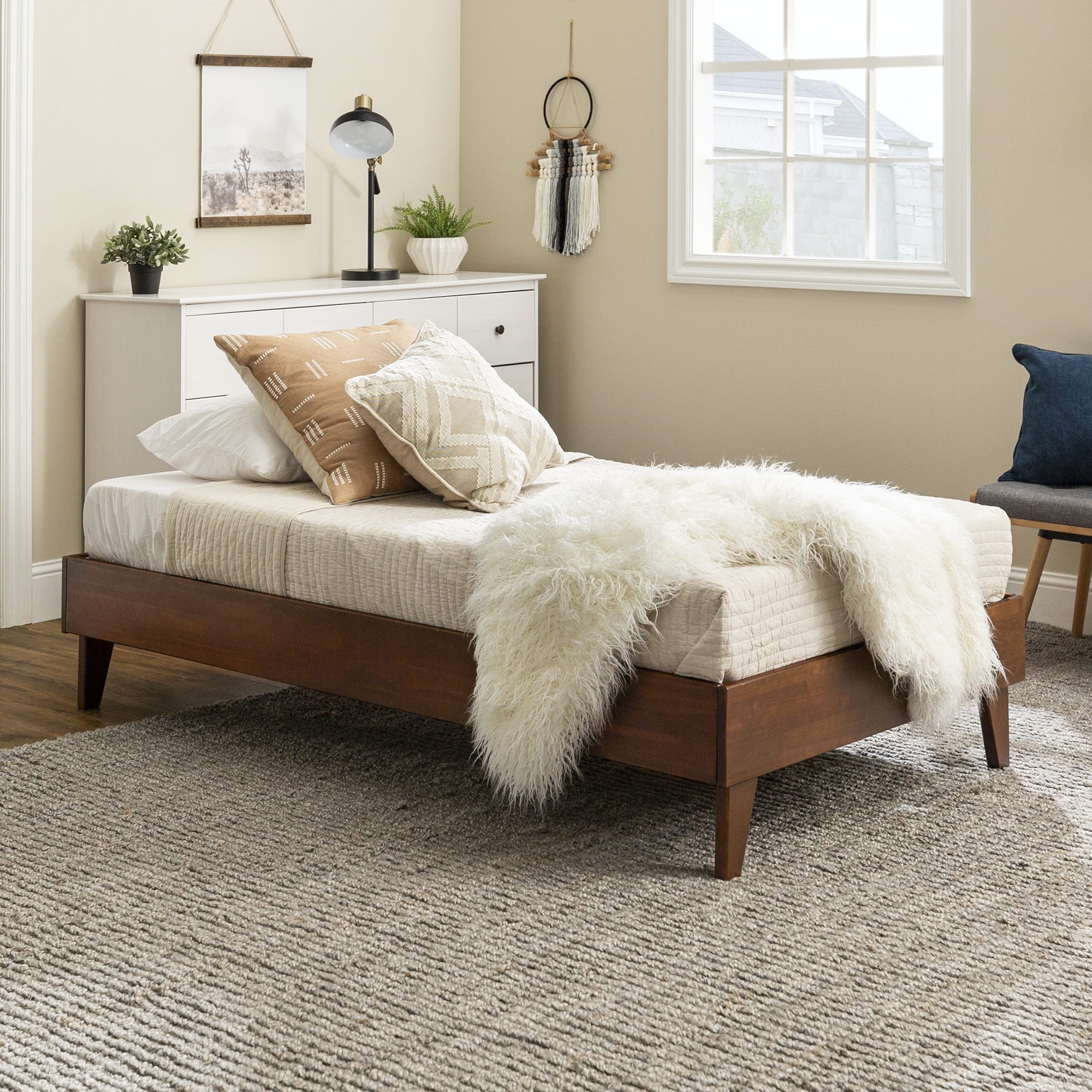 Solid Wood Twin Platform Bed - Walnut - Image 3