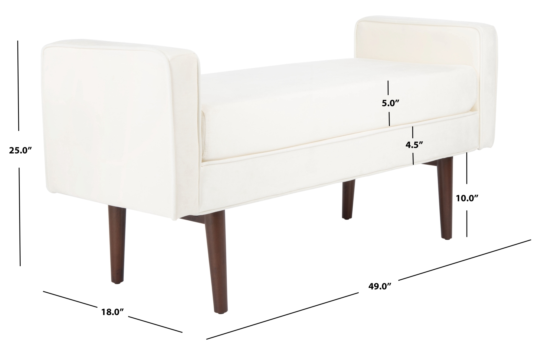 Henri Midcentury Bench - Cream / Walnut - Safavieh - Image 6