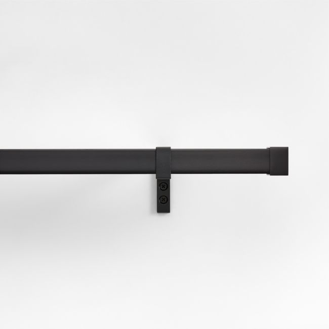 Black 1" Square Curtain Rod and End Cap Finials Set 48"-88" - Image 0