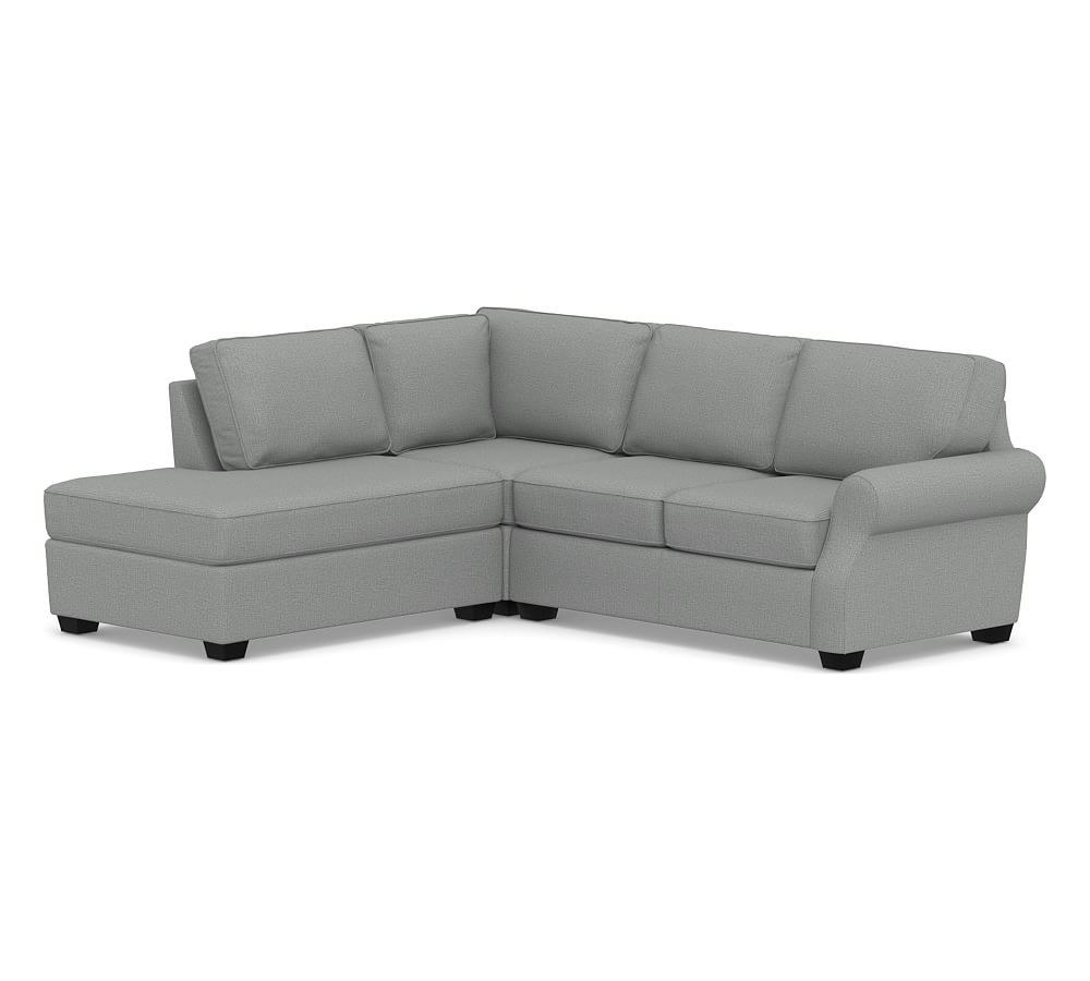 SoMa Fremont Roll Arm Upholstered Right 3-Piece Bumper Sectional, Polyester Wrapped Cushions, Performance Brushed Basketweave Chambray - Image 0