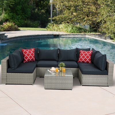 HIFINE-Outdoor Garden Patio Furniture 7-Piece PE Rattan Wicker Sectional Cushioned Sofa Sets With 2 Pillows And Coffee Table - Image 0
