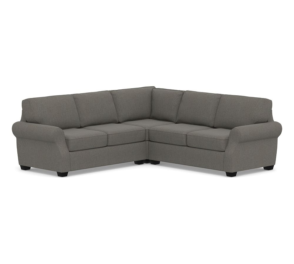 SoMa Fremont Roll Arm Upholstered 3-Piece L-Shaped Corner Sectional, Polyester Wrapped Cushions, Chenille Basketweave Charcoal - Image 0