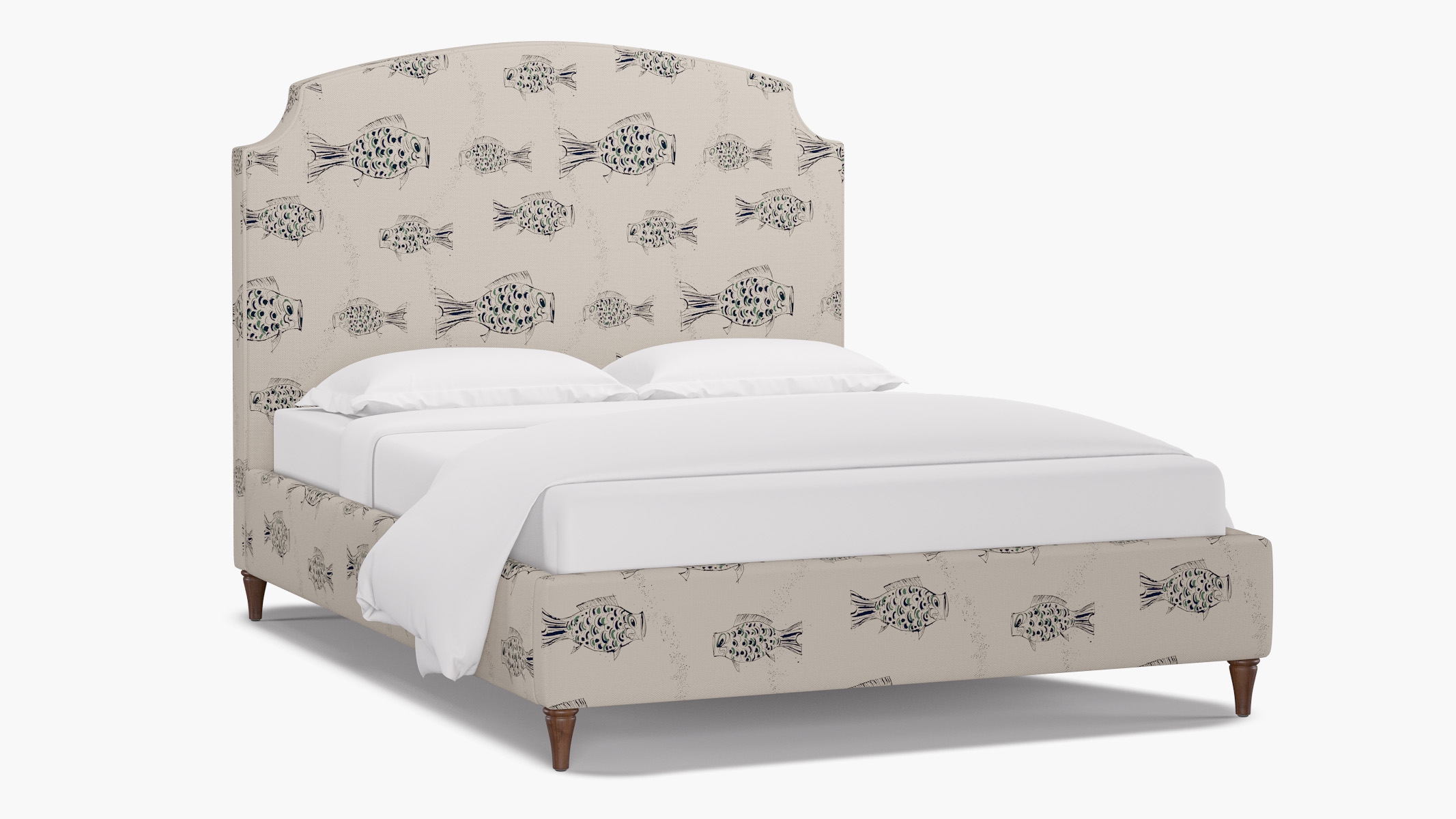 Cove Bed, Canvas Sakana, Walnut Decorative Tapered Leg, Twin - Image 1