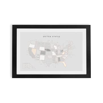 USA Letterpress Map Print, Natural Frame, 24"x36" - Image 1