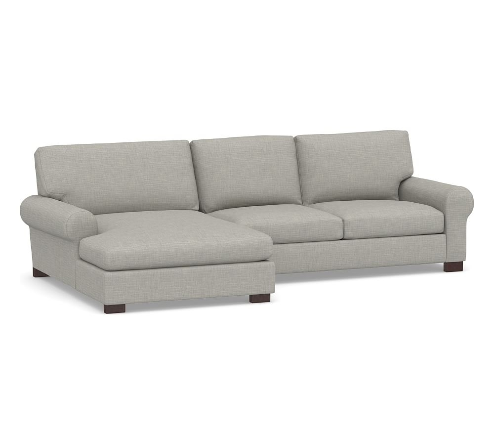 Turner Roll Arm Upholstered Right Arm Loveseat with Double Wide Chaise Sectional, Down Blend Wrapped Cushions, Premium Performance Basketweave Light Gray - Image 0